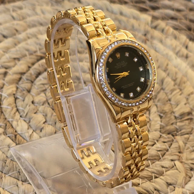 ساعت مچی زنانه صفحه گرد ROLEX صفحه سبز نگیندار